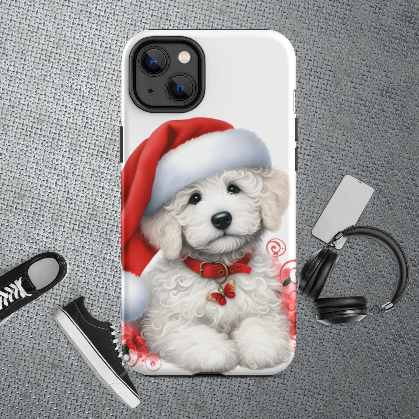 White Christmas Doodle Puppy Tough Case for iPhone®