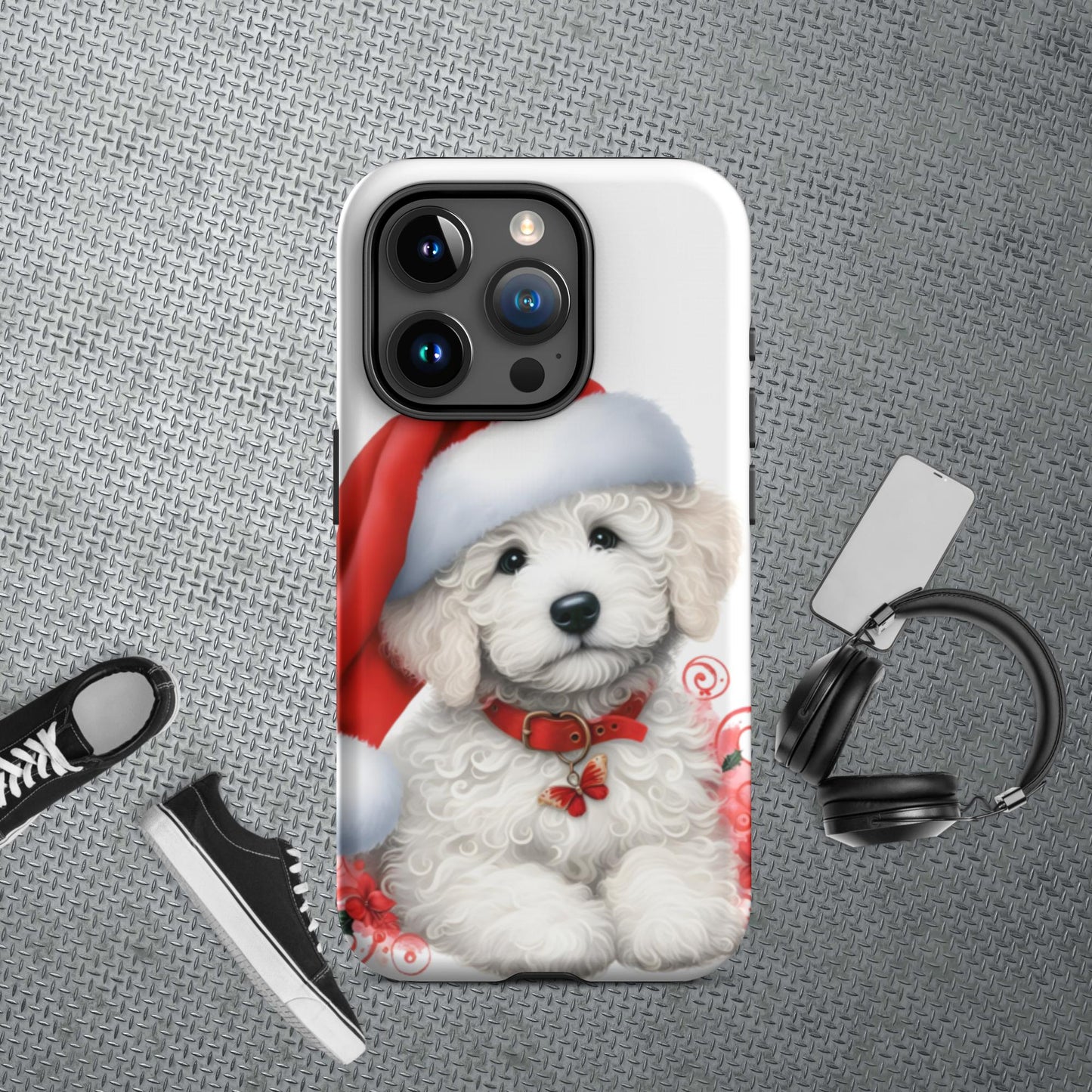 White Christmas Doodle Puppy Tough Case for iPhone®