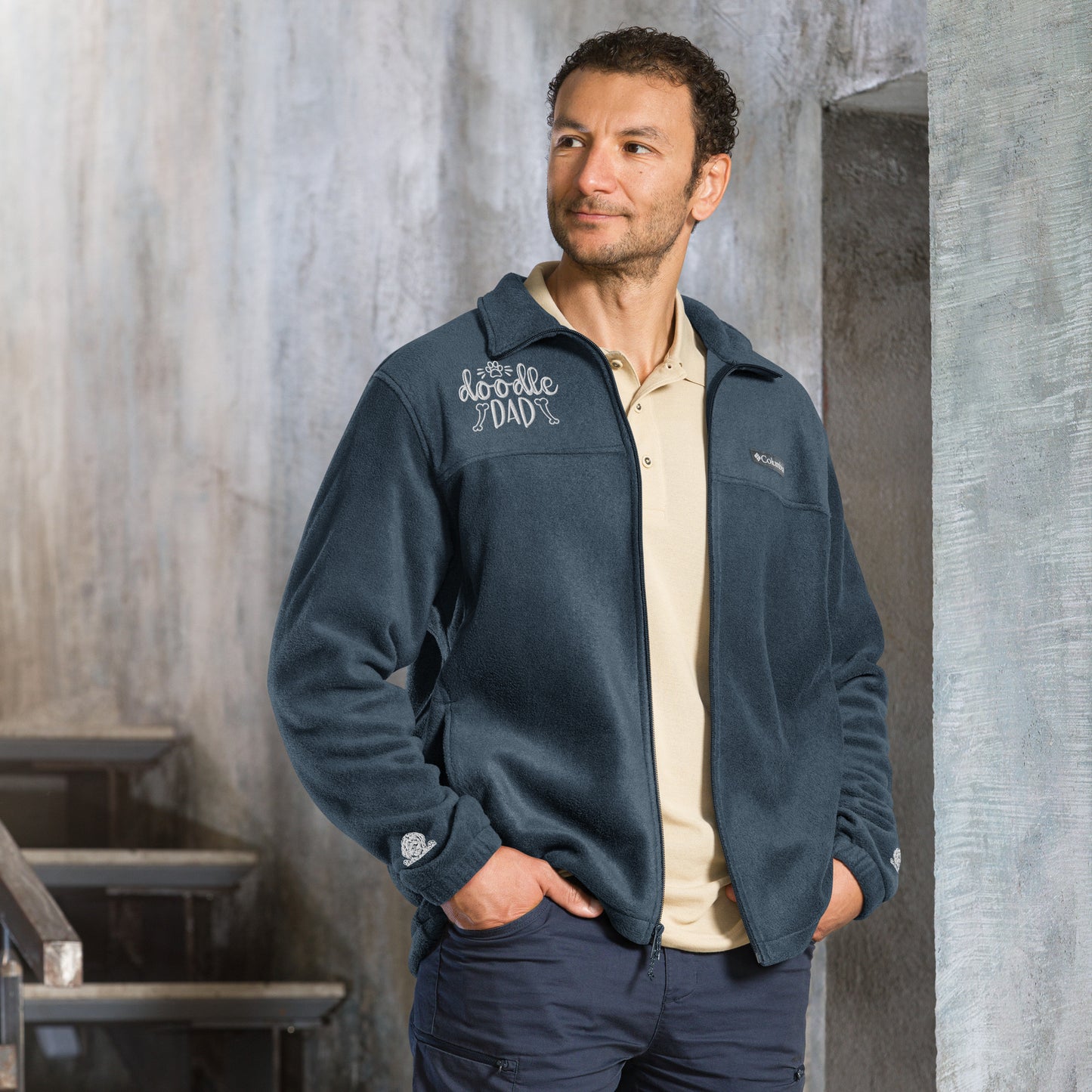 Doodle Dad Embroidered Unisex Columbia Fleece Jacket - Check out the Embroidery on the Sleeves!