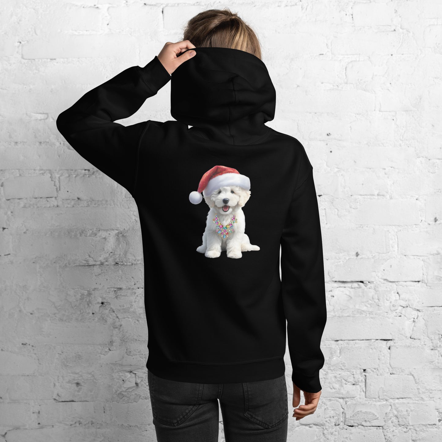 White Santa Doodle Puppy Heavy Blend Unisex Hooded Sweatshirt