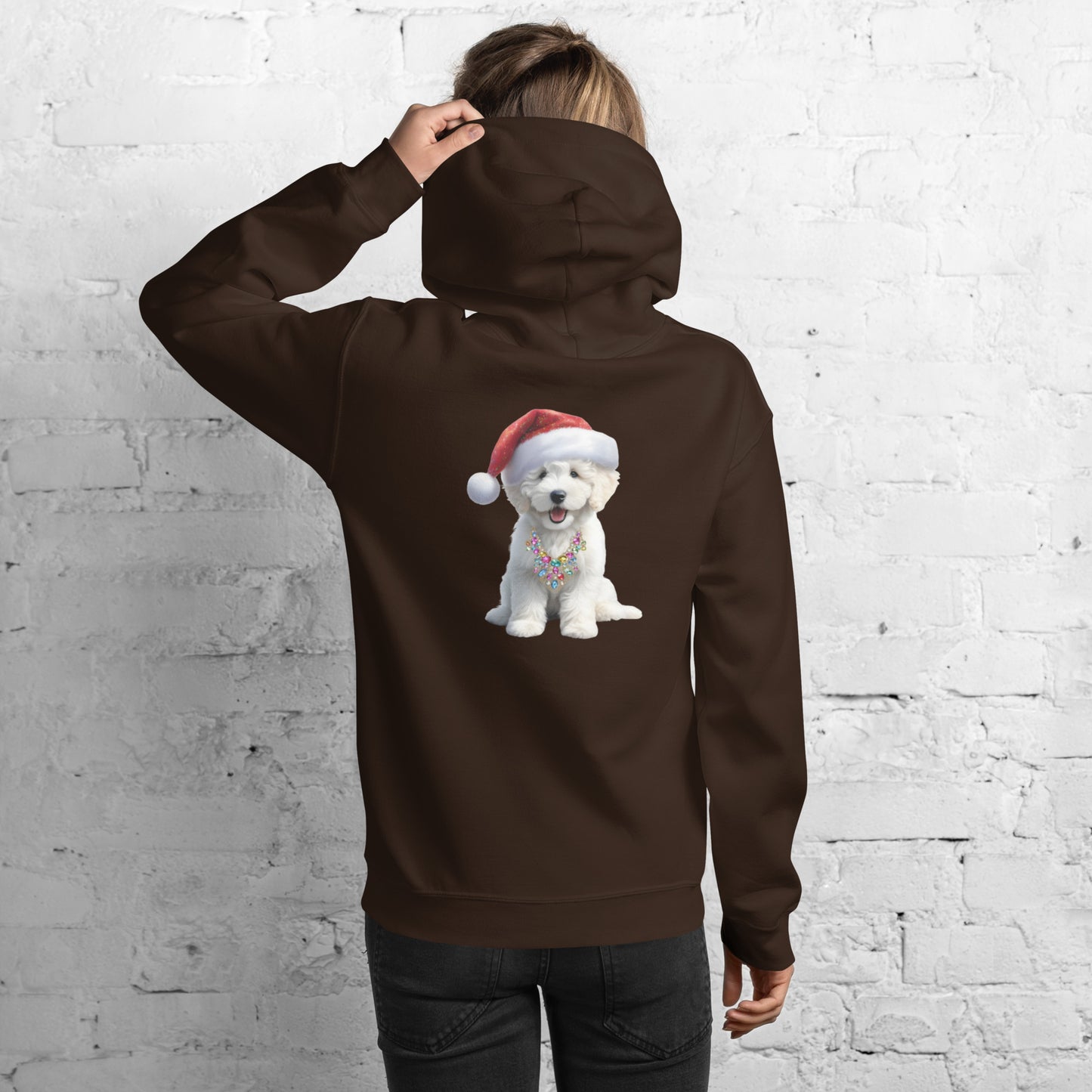 White Santa Doodle Puppy Heavy Blend Unisex Hooded Sweatshirt