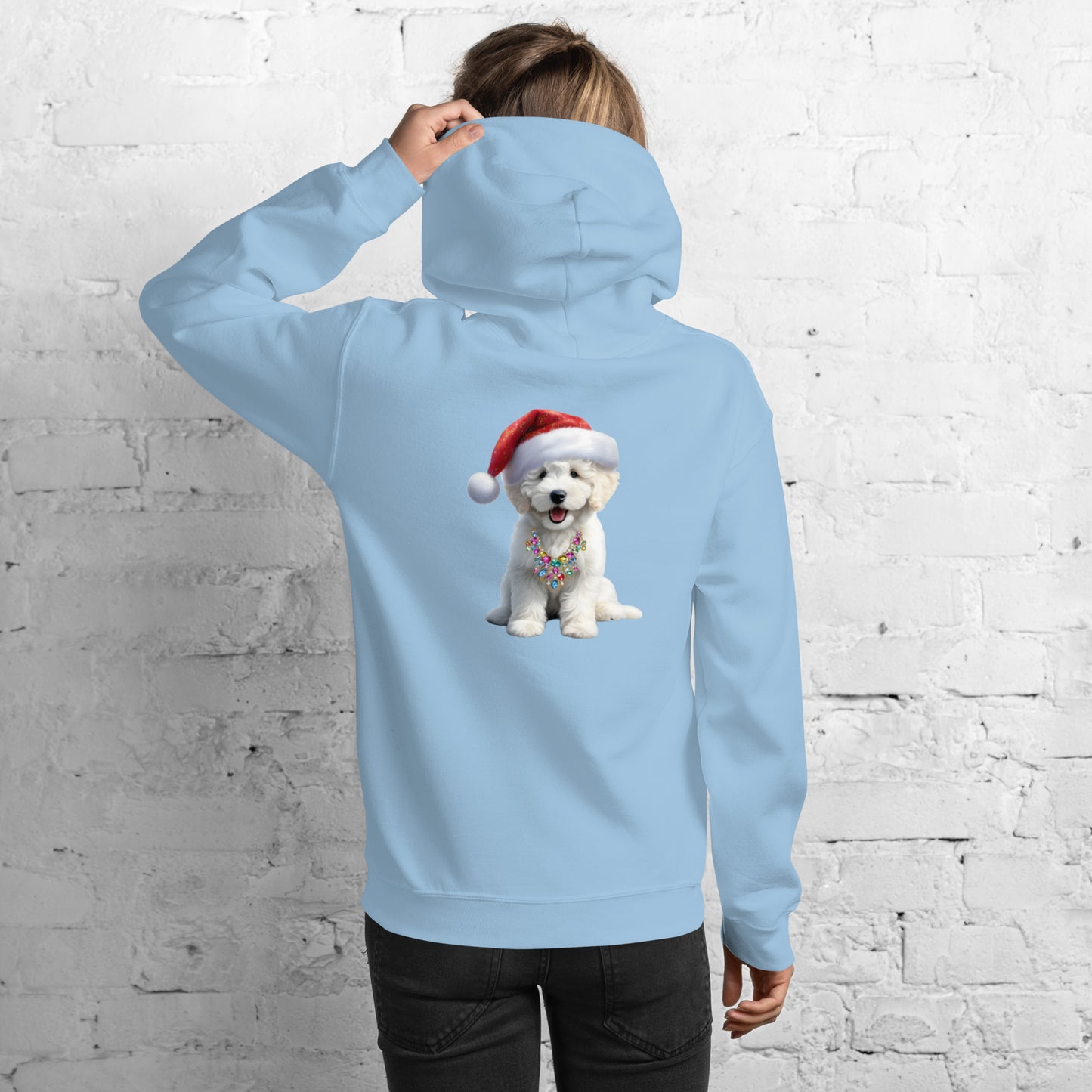 White Santa Doodle Puppy Heavy Blend Unisex Hooded Sweatshirt