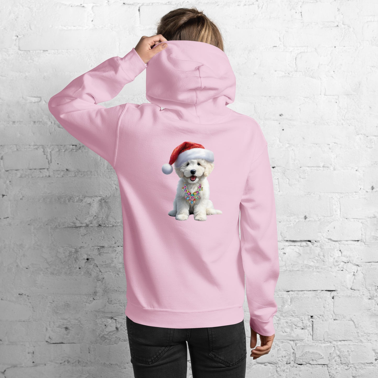 White Santa Doodle Puppy Heavy Blend Unisex Hooded Sweatshirt