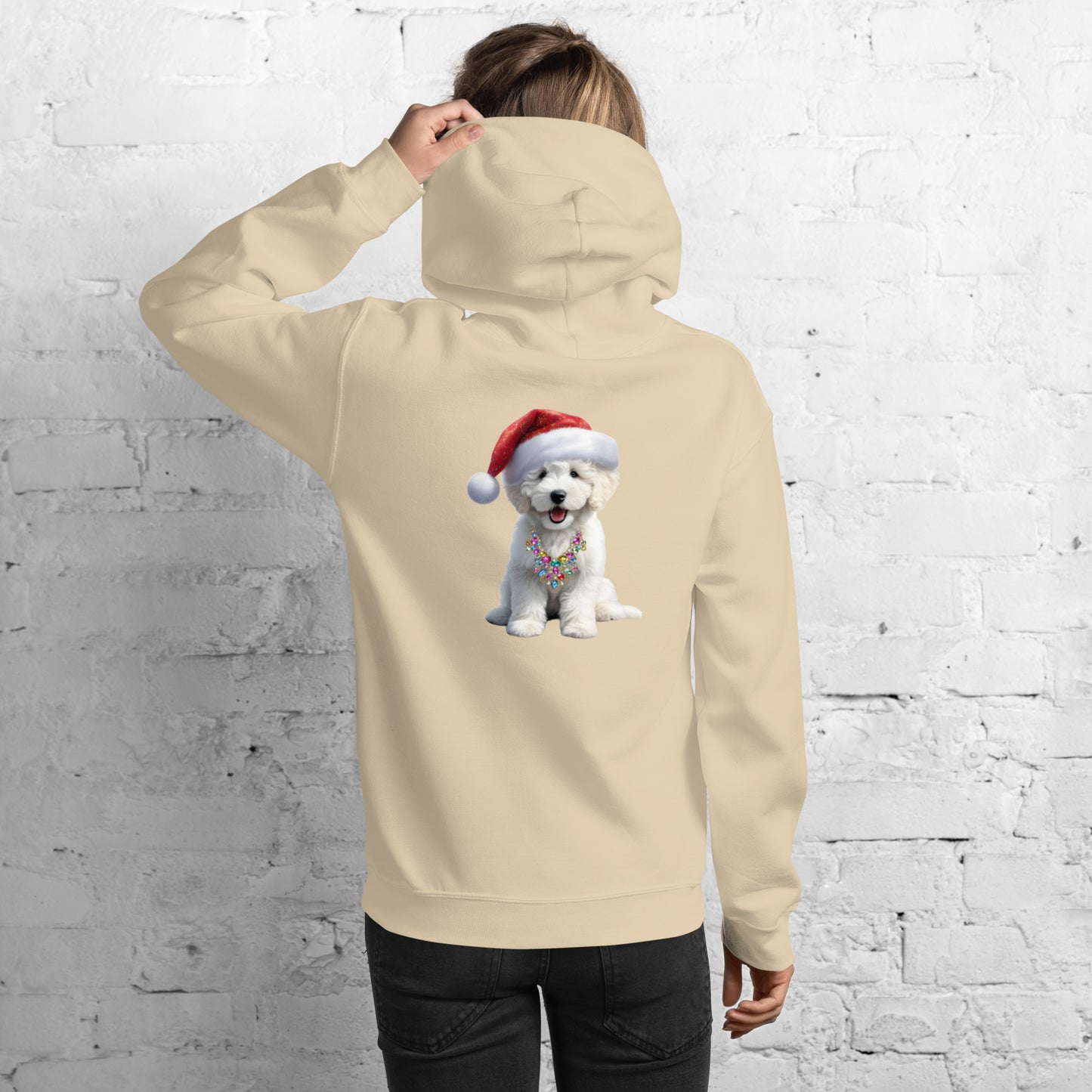 White Santa Doodle Puppy Heavy Blend Unisex Hooded Sweatshirt