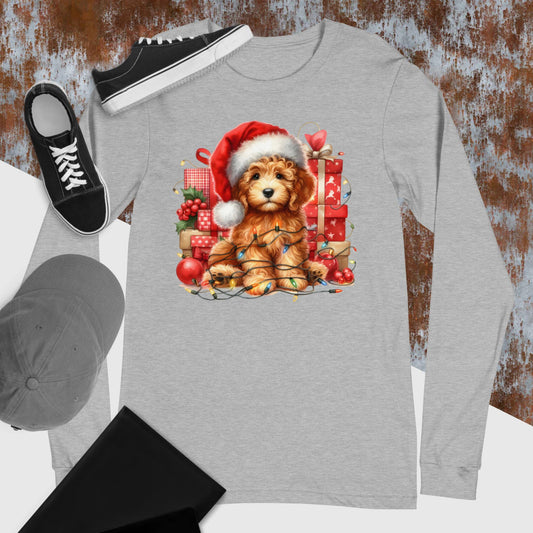 Apricot Christmas Doodle - Adult Unisex Long Sleeve T Shirt Bella + Canvas