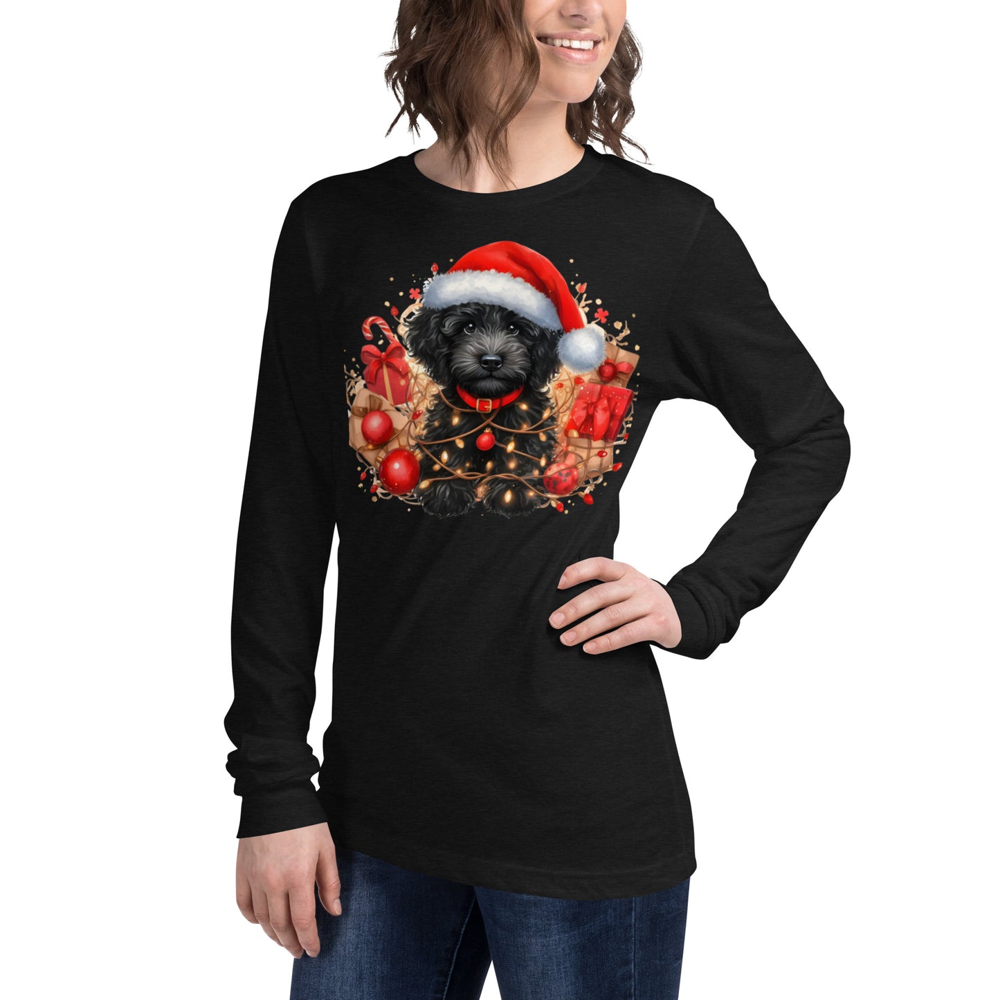 Black Christmas Doodle - Adult Unisex Long Sleeve Bella + Canvas T Shirt