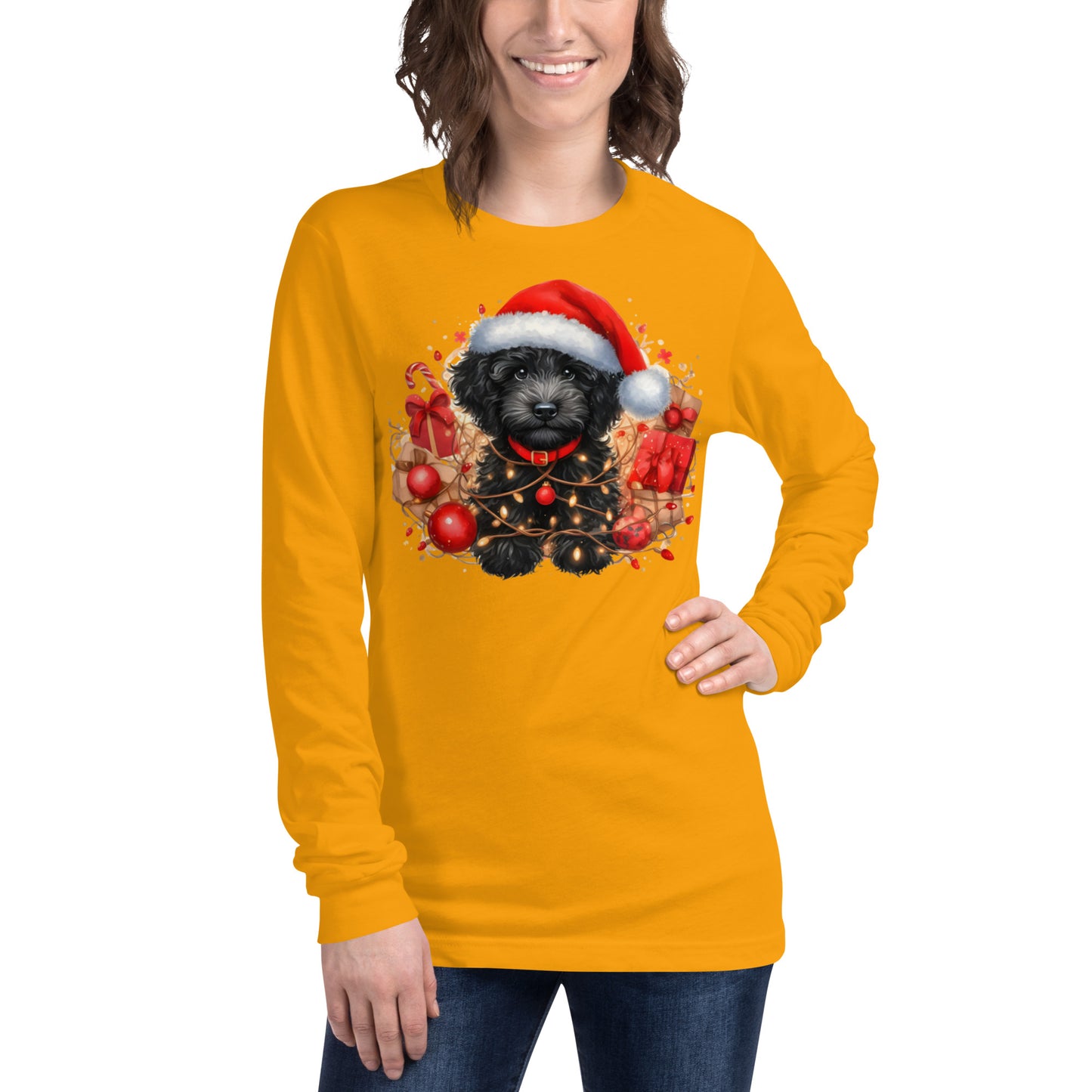 Black Christmas Doodle - Adult Unisex Long Sleeve Bella + Canvas T Shirt