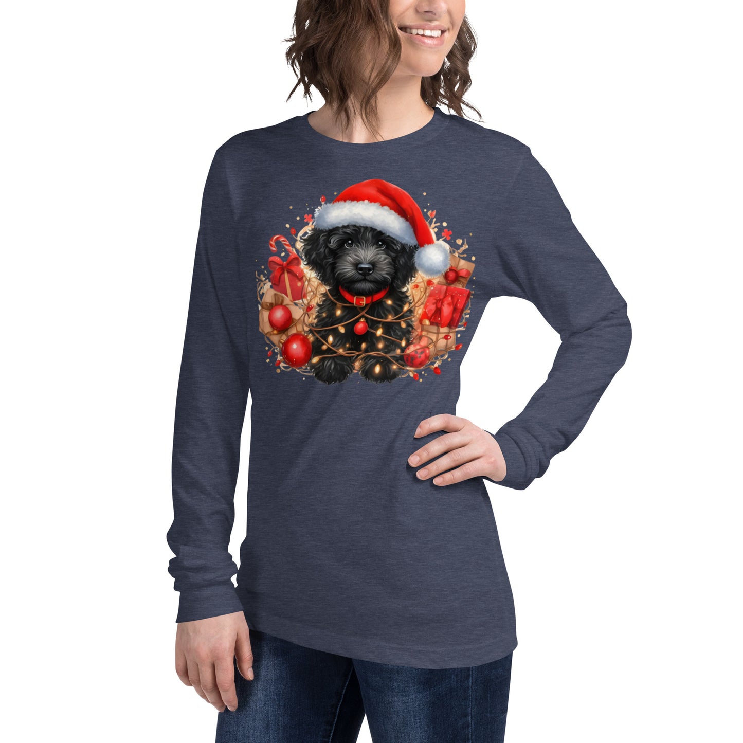 Black Christmas Doodle - Adult Unisex Long Sleeve Bella + Canvas T Shirt