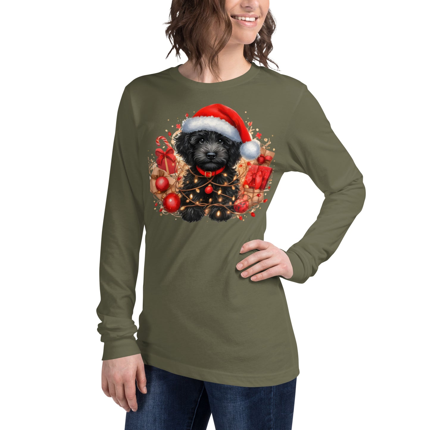 Black Christmas Doodle - Adult Unisex Long Sleeve Bella + Canvas T Shirt