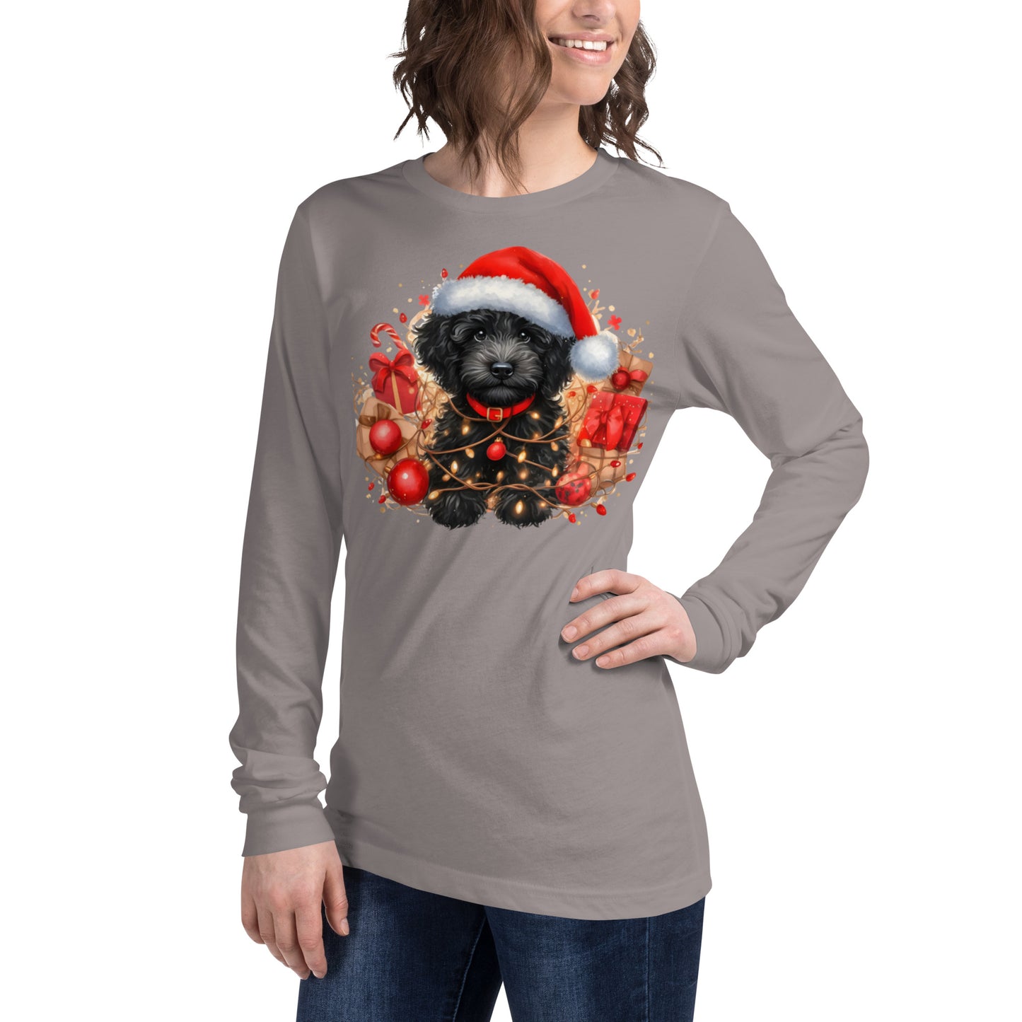 Black Christmas Doodle - Adult Unisex Long Sleeve Bella + Canvas T Shirt