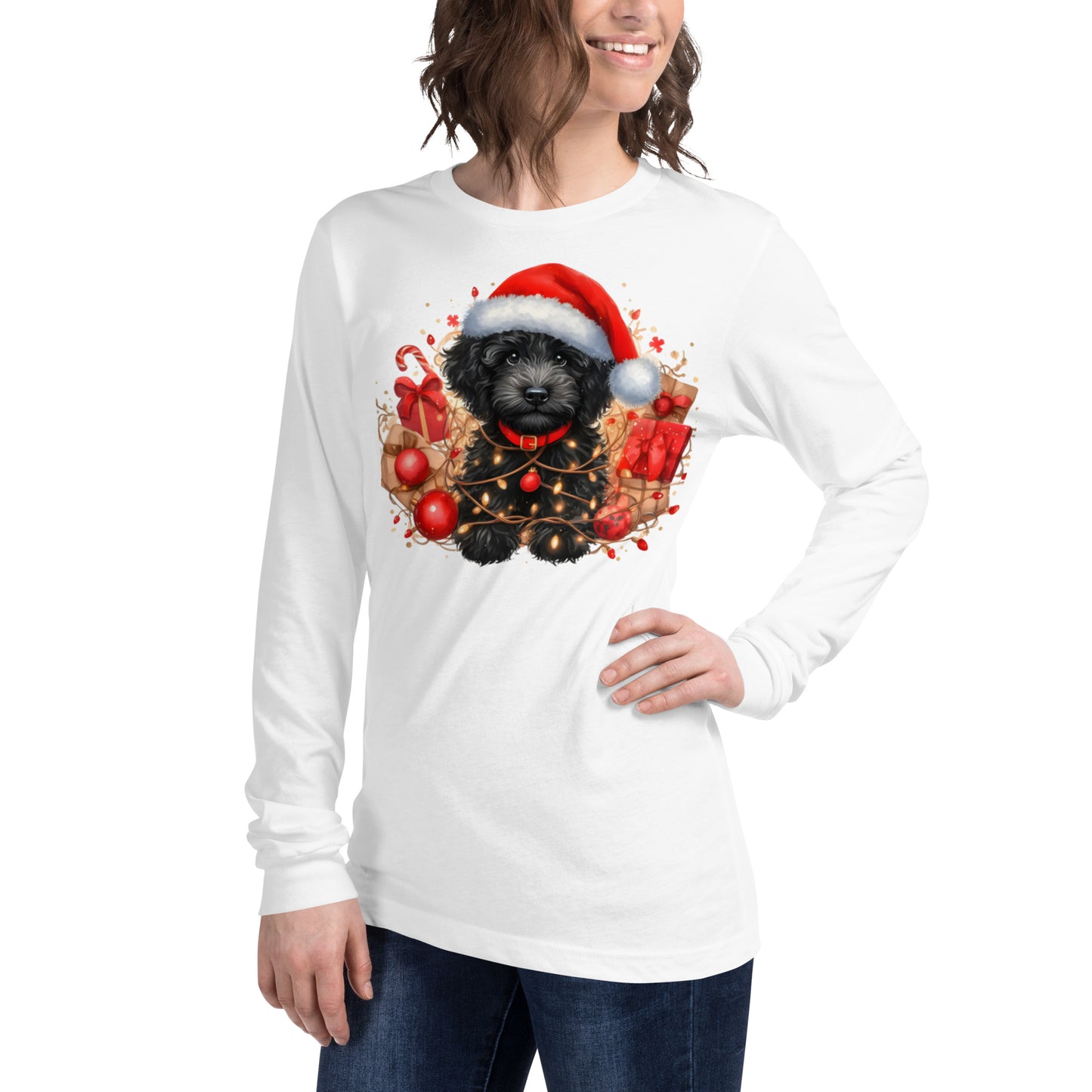 Black Christmas Doodle - Adult Unisex Long Sleeve Bella + Canvas T Shirt