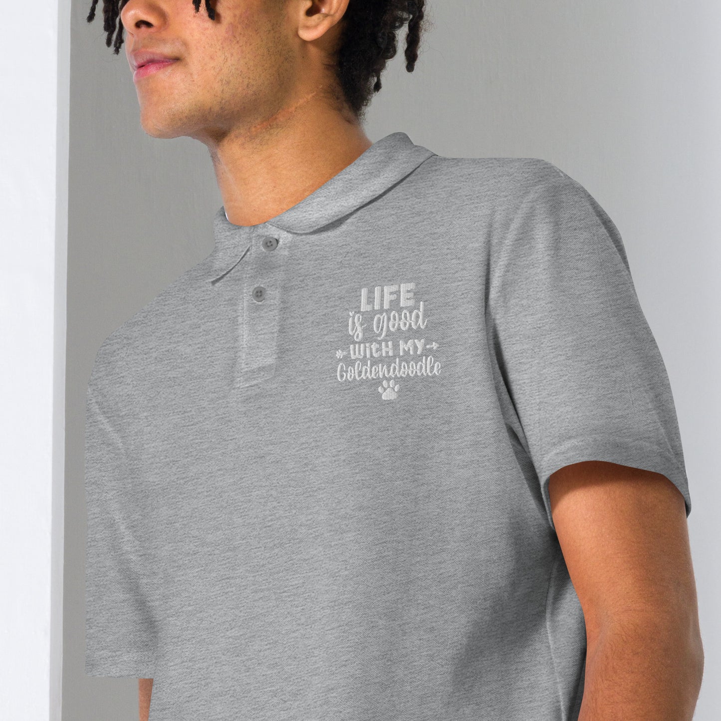 Life is Good Goldendoodle Embroidered Unisex Pique Polo Shirt