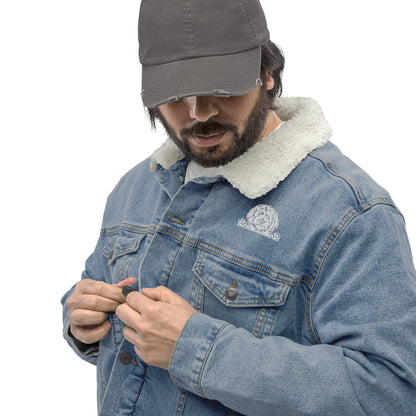 Doodle Embroidered Unisex Denim Sherpa Jacket