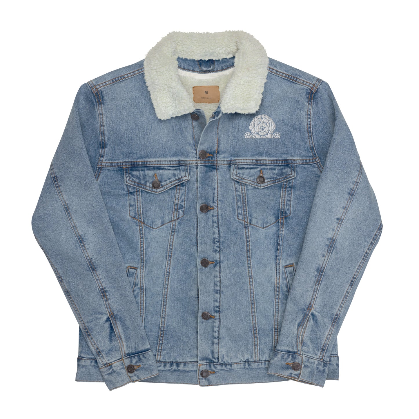 Doodle Embroidered Unisex Denim Sherpa Jacket