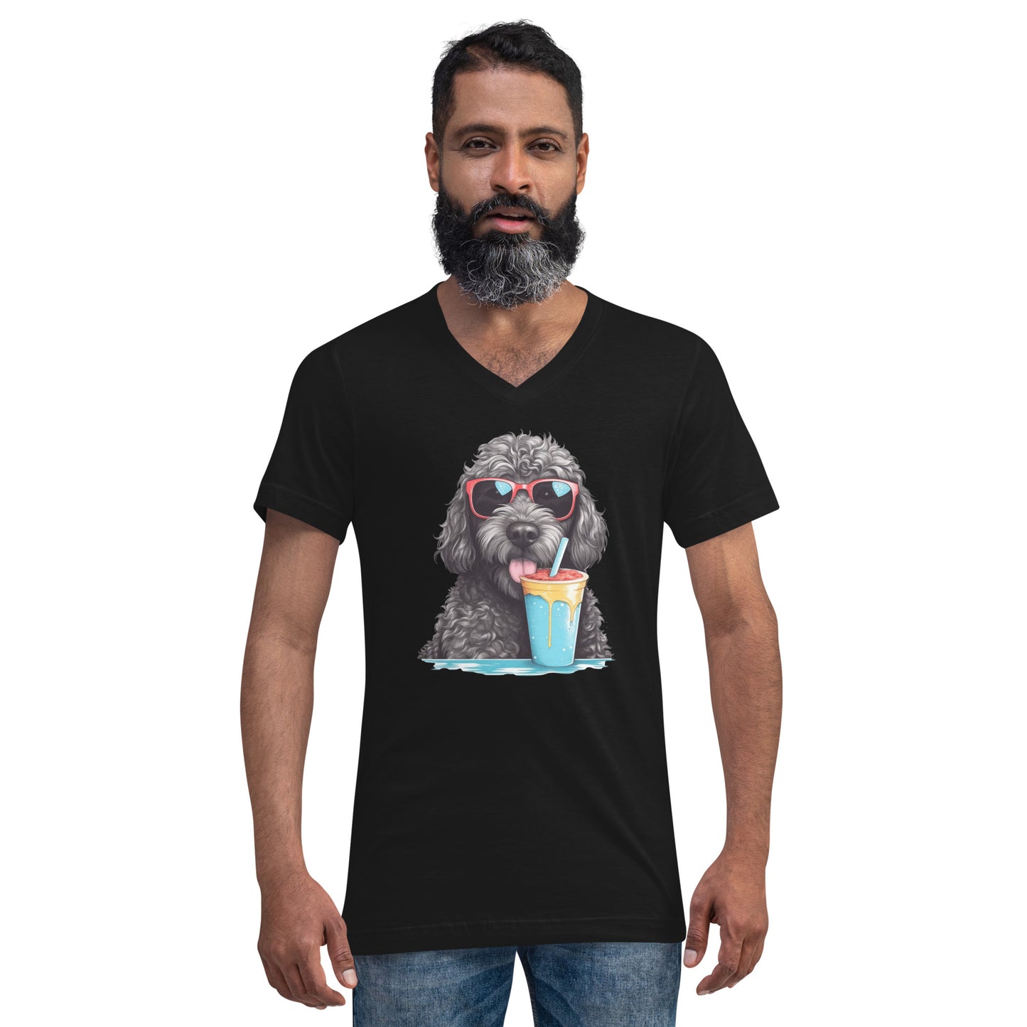 Black Doodle Unisex Short Sleeve V Neck T Shirt