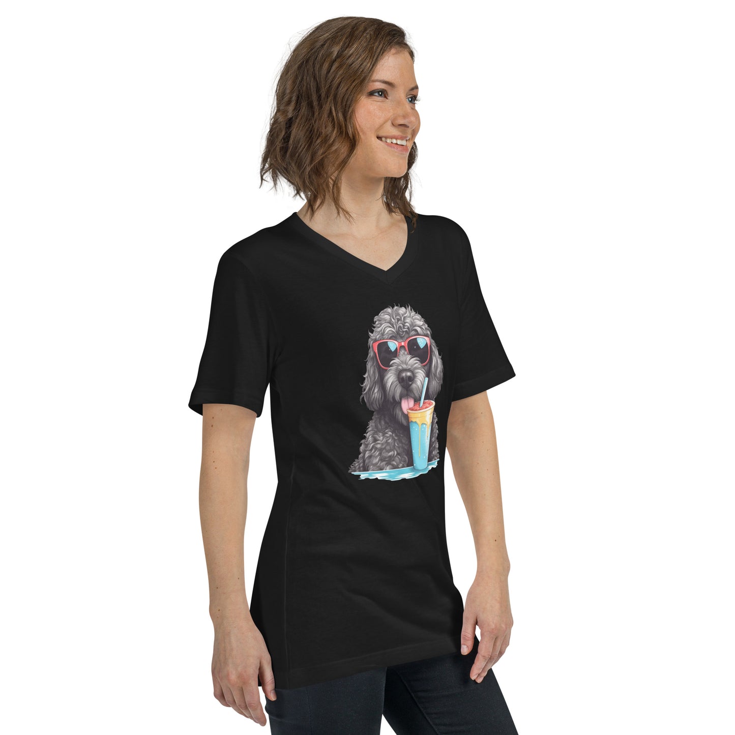 Black Doodle Unisex Short Sleeve V Neck T Shirt