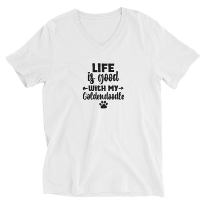 Life is Good Goldendoodle Unisex Short Sleeve V Neck T Shirt