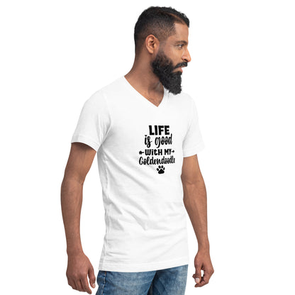 Life is Good Goldendoodle Unisex Short Sleeve V Neck T Shirt