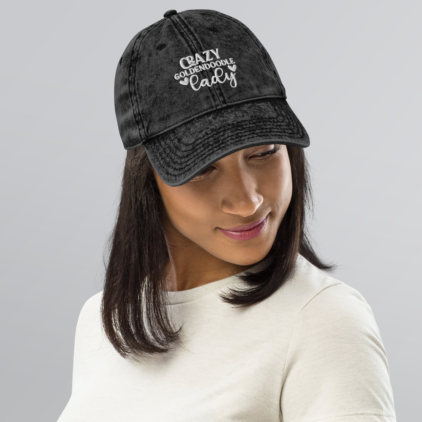 Crazy Goldendoodle Lady - Paw Print on Back - Vintage Cotton Twill Cap