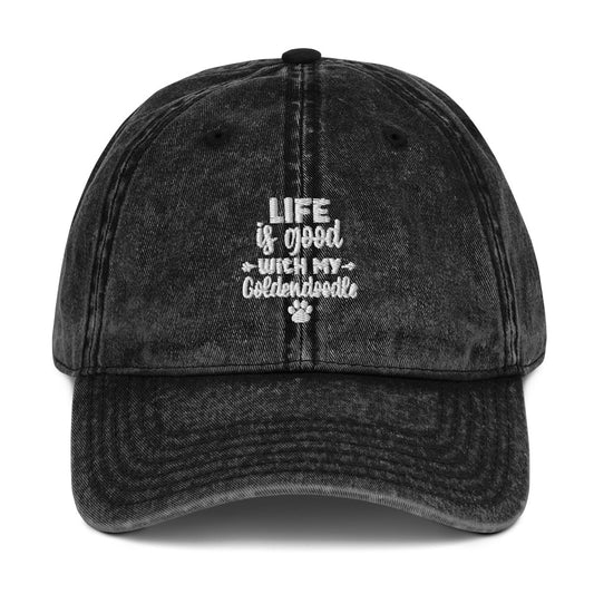 Life Is Good Goldendoodle Embroidered Vintage Cotton Twill Cap