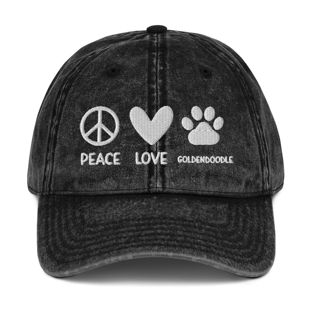 Peace Love Goldendoodle Embroidered Vintage Cotton Twill Cap