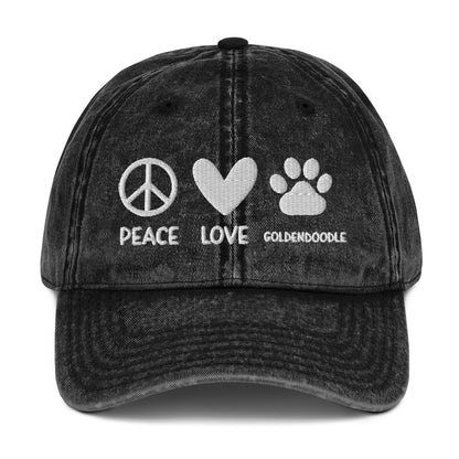 Peace Love Goldendoodle Embroidered Vintage Cotton Twill Cap