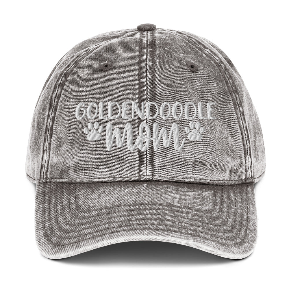 Goldendoodle Mom - Paw Print on Back - Embroidered Vintage Cotton Twill Cap