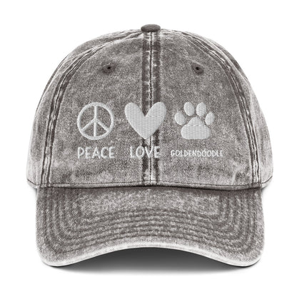 Peace Love Goldendoodle Embroidered Vintage Cotton Twill Cap