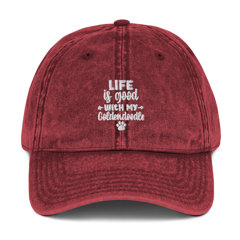 Life Is Good Goldendoodle Embroidered Vintage Cotton Twill Cap