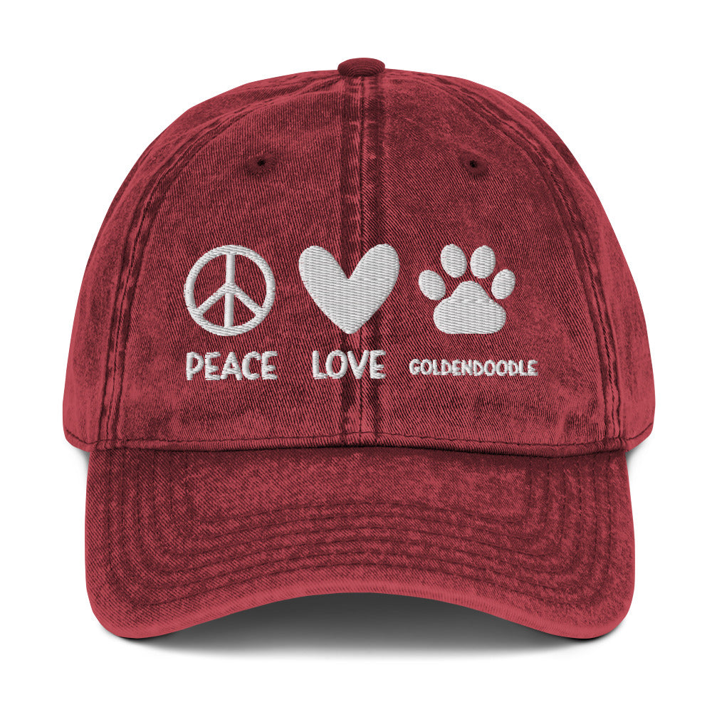 Peace Love Goldendoodle Embroidered Vintage Cotton Twill Cap