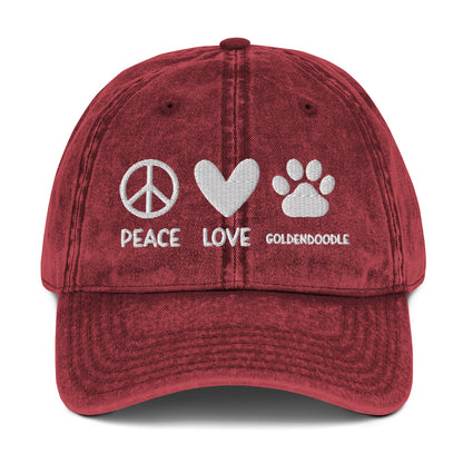 Peace Love Goldendoodle Embroidered Vintage Cotton Twill Cap