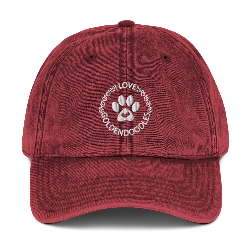 I Love Goldendoodles Embroidered Vintage Cotton Twill Cap