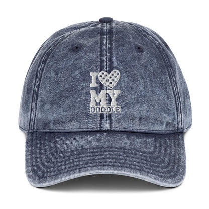 I Love My Doodle - Paw Print on Back - Embroidered Vintage Cotton Twill Cap