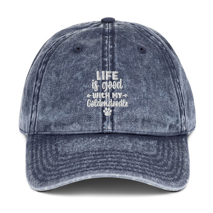 Life Is Good Goldendoodle Embroidered Vintage Cotton Twill Cap