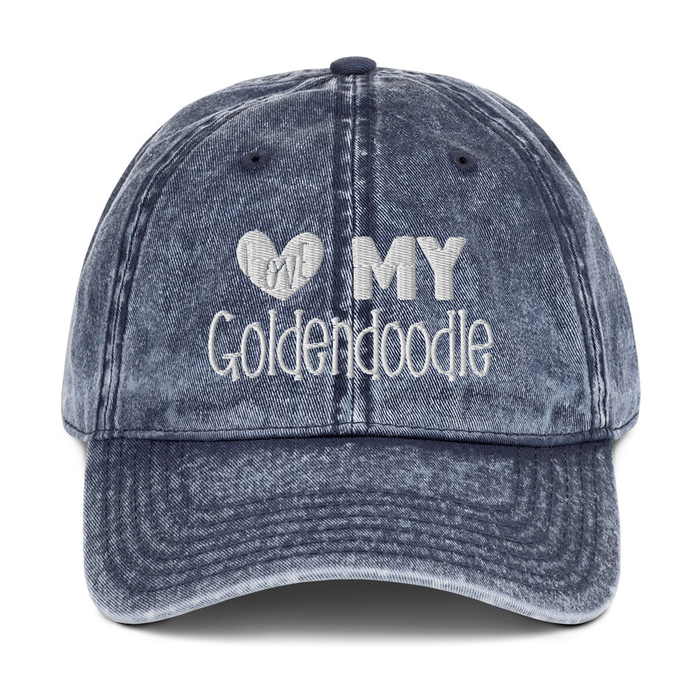 Love My Goldendoodle Embroidered Vintage Cotton Twill Cap