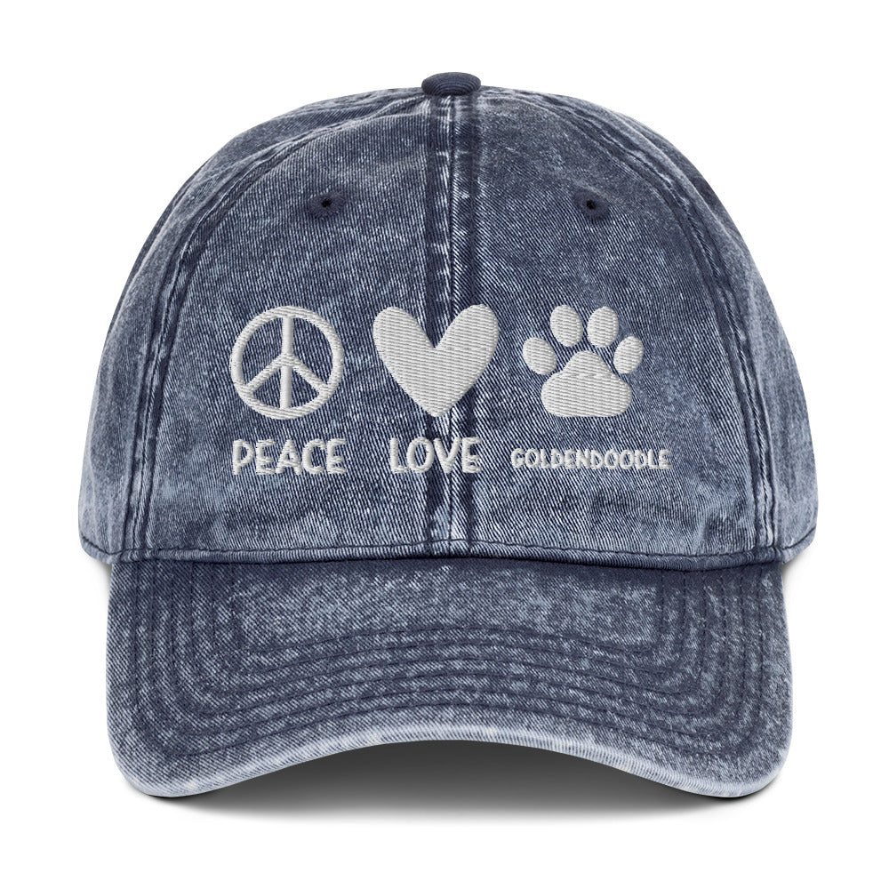 Peace Love Goldendoodle Embroidered Vintage Cotton Twill Cap