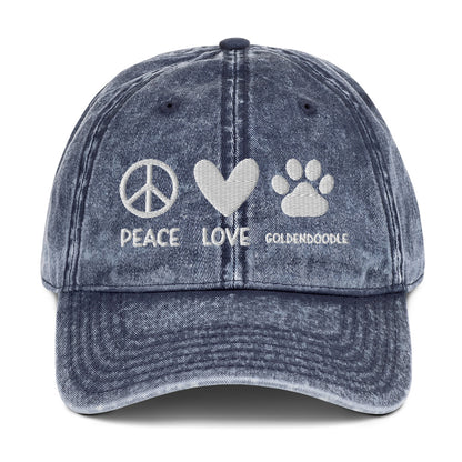 Peace Love Goldendoodle Embroidered Vintage Cotton Twill Cap