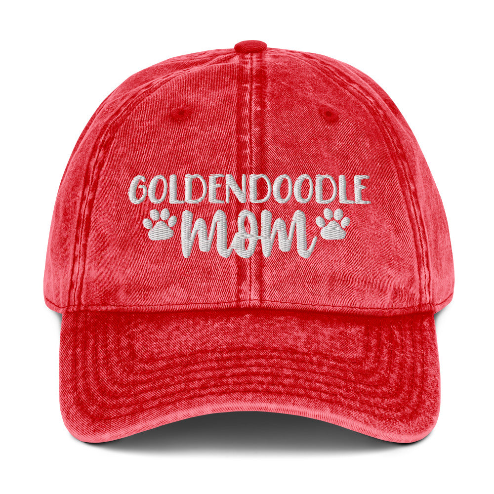 Goldendoodle Mom - Paw Print on Back - Embroidered Vintage Cotton Twill Cap