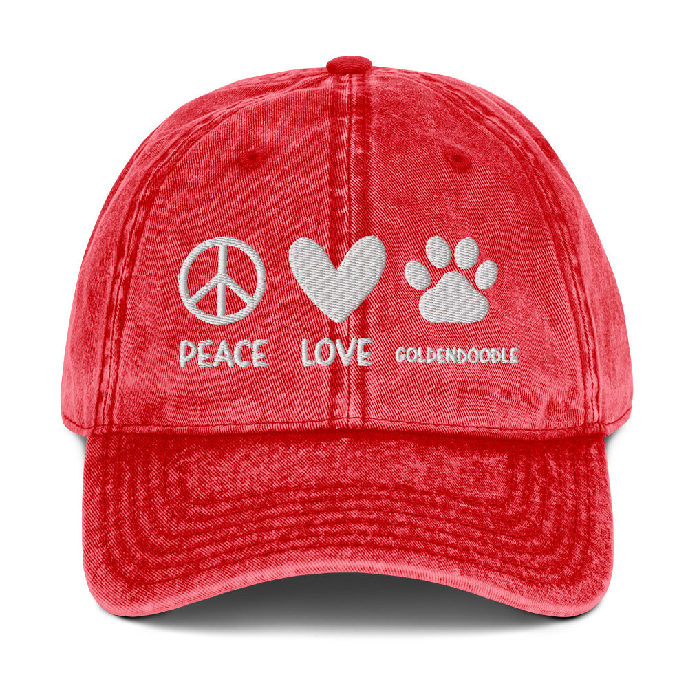 Peace Love Goldendoodle Embroidered Vintage Cotton Twill Cap