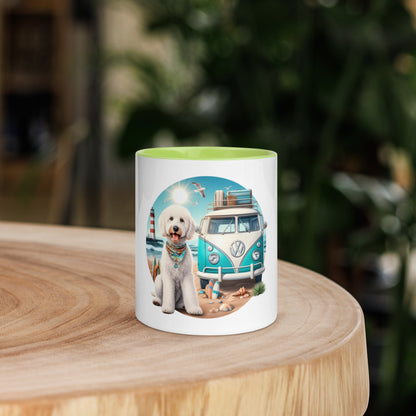 White Doodle VW Bus Mug with Color Inside