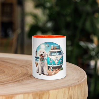 White Doodle VW Bus Mug with Color Inside