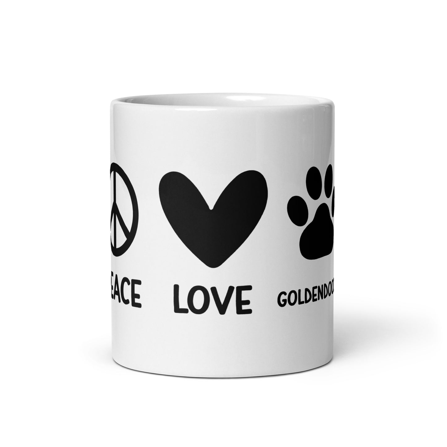 Peace Love Goldendoodle White Glossy Mug