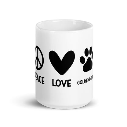 Peace Love Goldendoodle White Glossy Mug