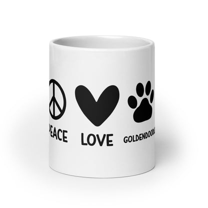 Peace Love Goldendoodle White Glossy Mug