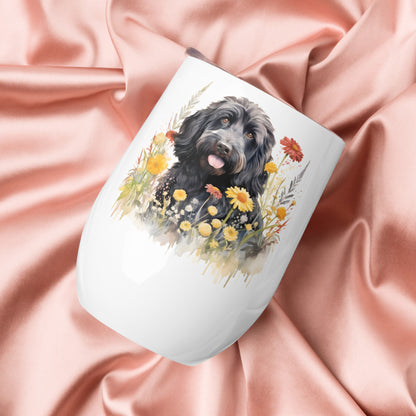 Black Doodle Wine Tumbler