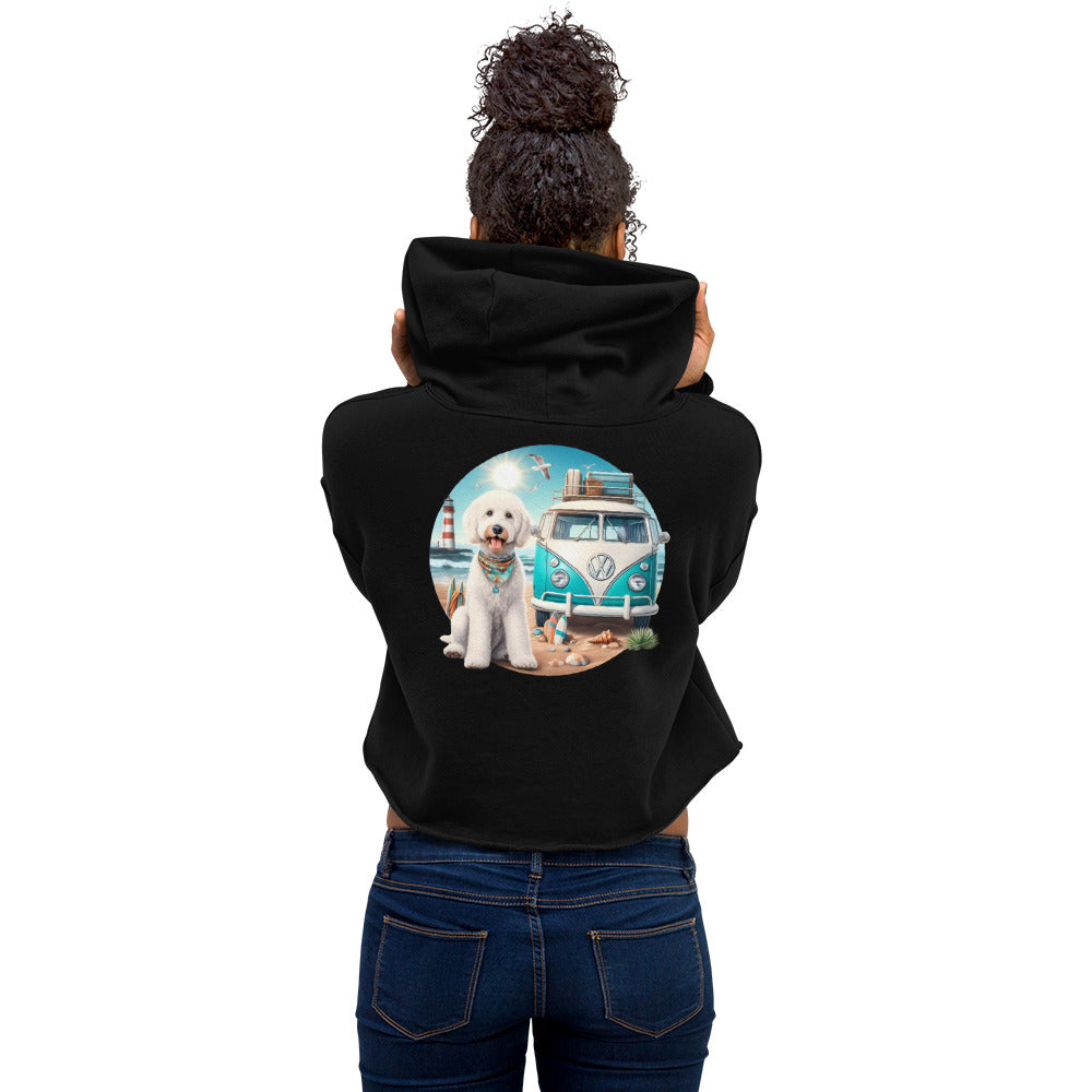 White Doodle VW Bus Crop Hoodie