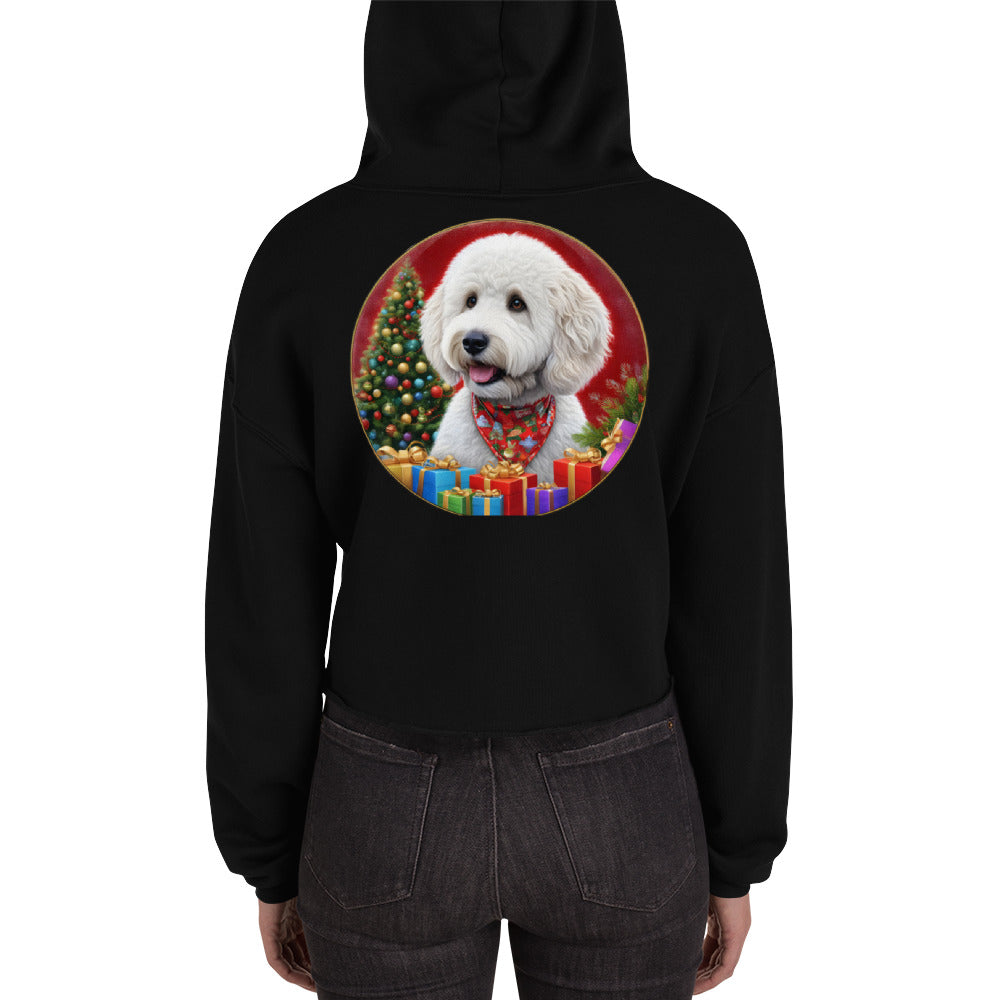 White Christmas Doodle Crop Hoodie