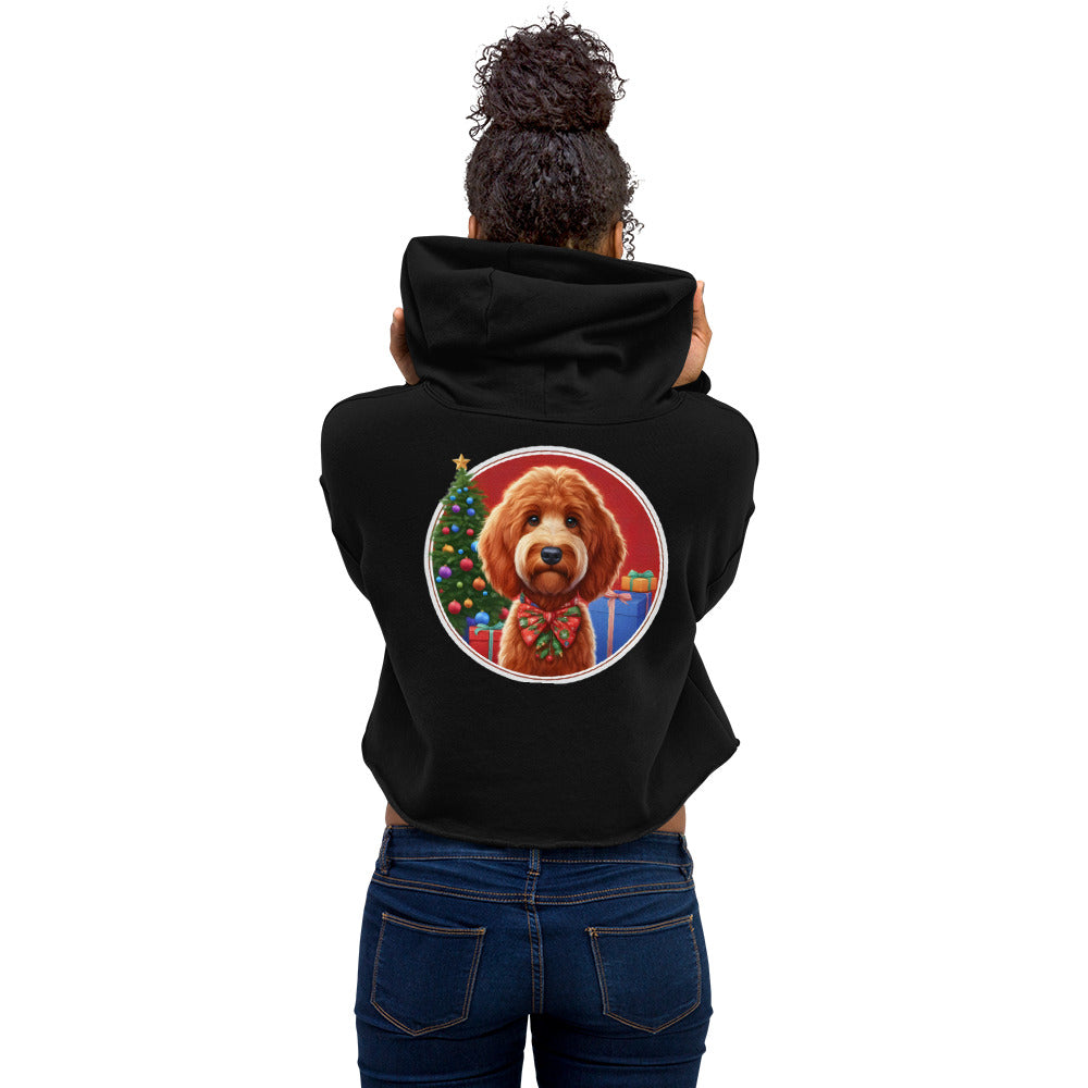 Red Christmas Doodle Crop Hoodie