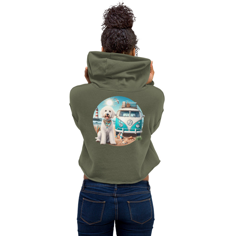 White Doodle VW Bus Crop Hoodie