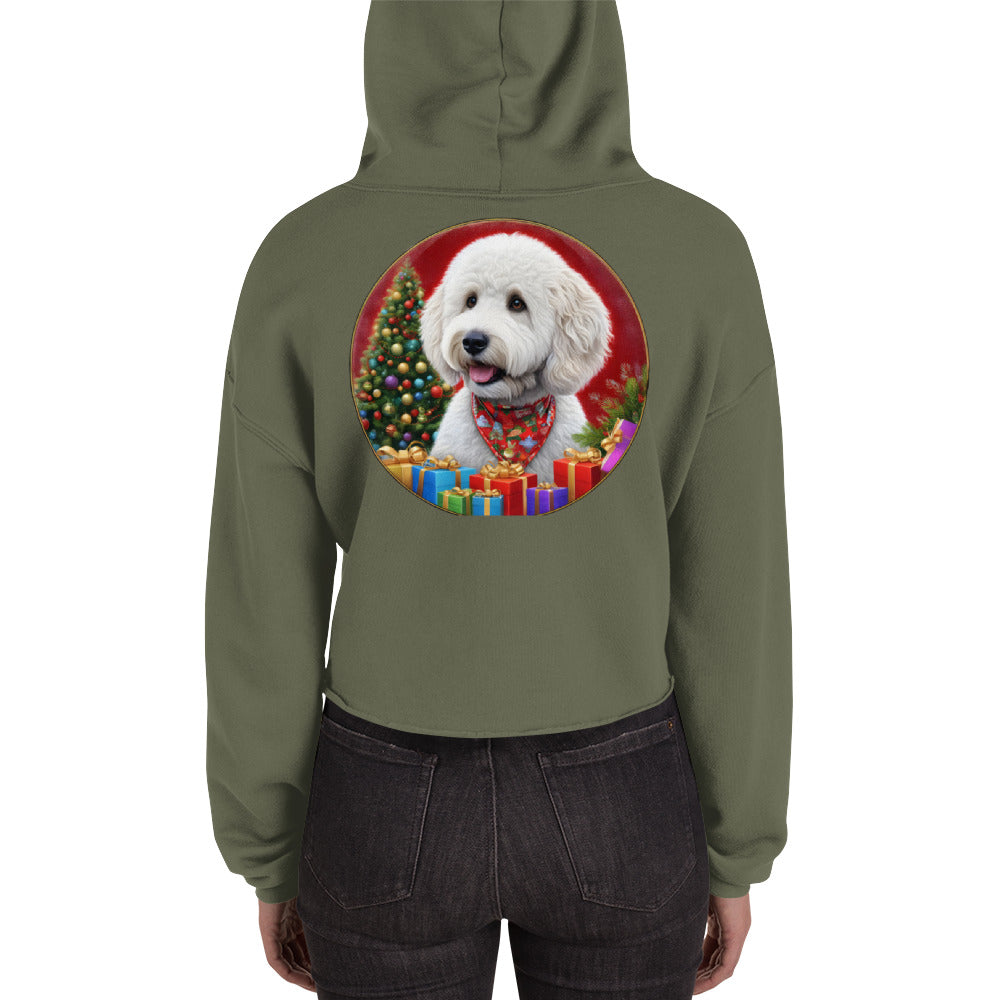 White Christmas Doodle Crop Hoodie